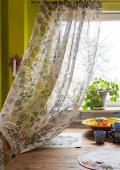 Gardine „Wild rose“ aus Leinen/Bio-Baumwolle