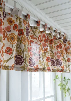 Kaffeehausgardine „Wild rose“ aus Leinen/Bio-Baumwolle