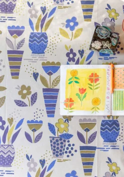 Wachstuch „Flower pots“ aus Bio-Baumwolle